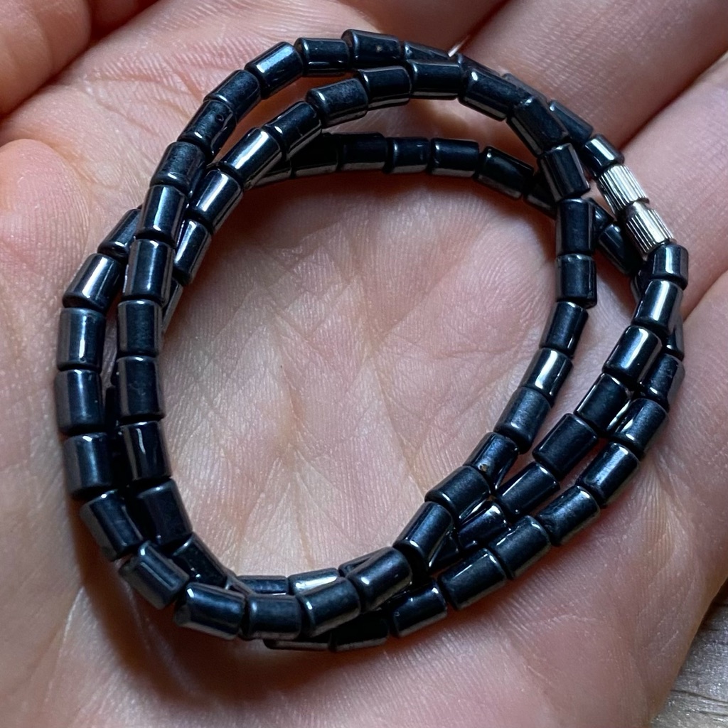 Hematite Tube Bead Choker Necklace 16 With Screw Clasp